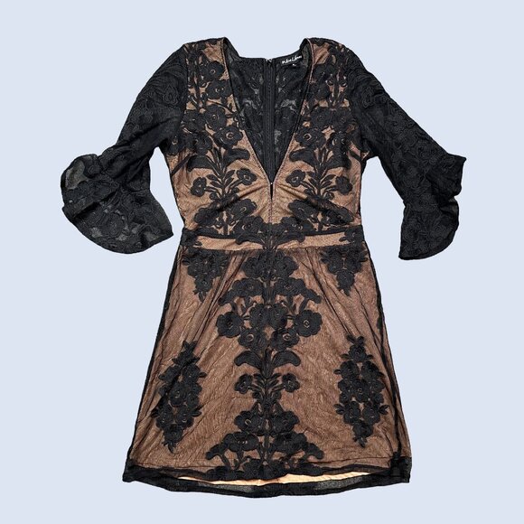 For Love & Lemons Temecula Mini Dress Lace Embroidered Black Dark Romantic Med - Picture 2 of 8